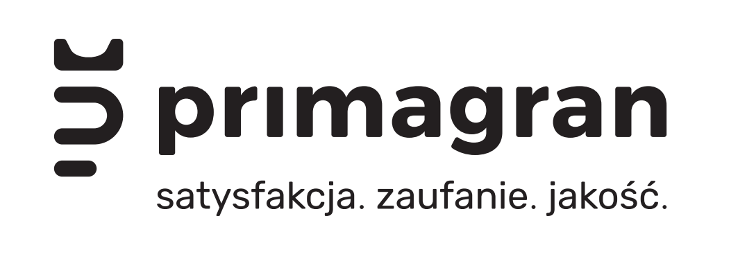 Logo firmy, napis primagran, a pod nim: satysfakcja, zaufanie, jakość